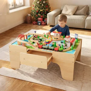 84-Piece Wooden Train Table Set For Toddlers